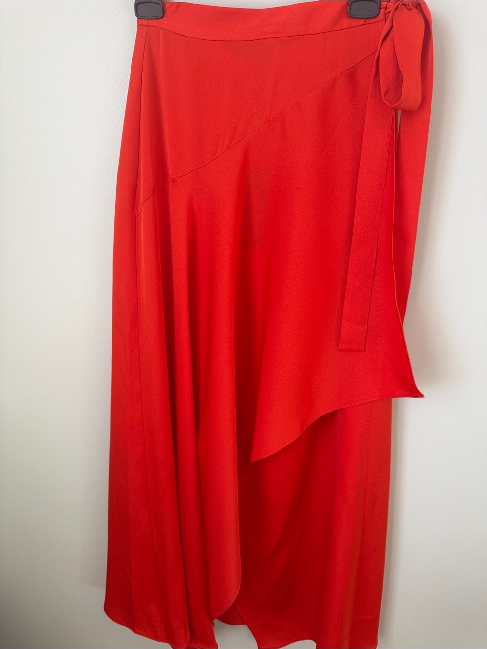 BCBGMaxAzria Red High-Low Wrap Skirt with Side Tie